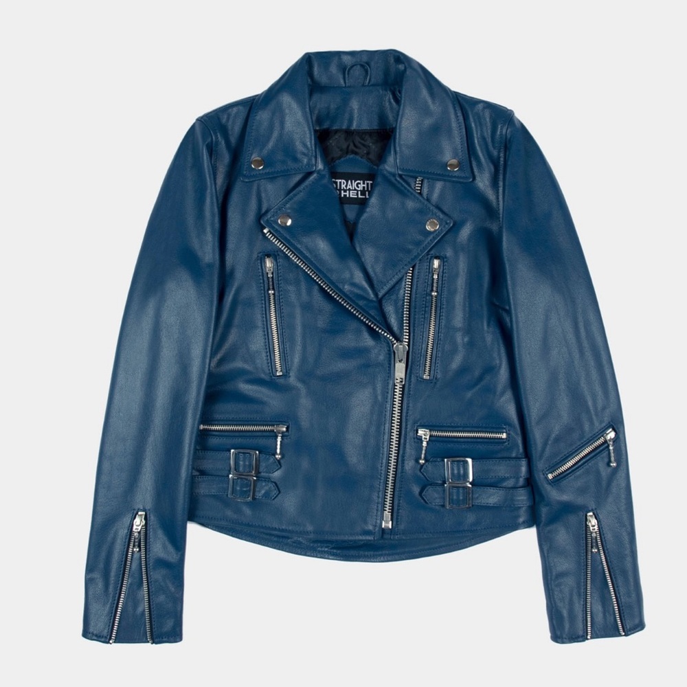 Straight to Hell Blue Leather Jacket brand new